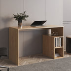 Natural Oak Finish Modern Writing Desk with Built-In Shelves 47"