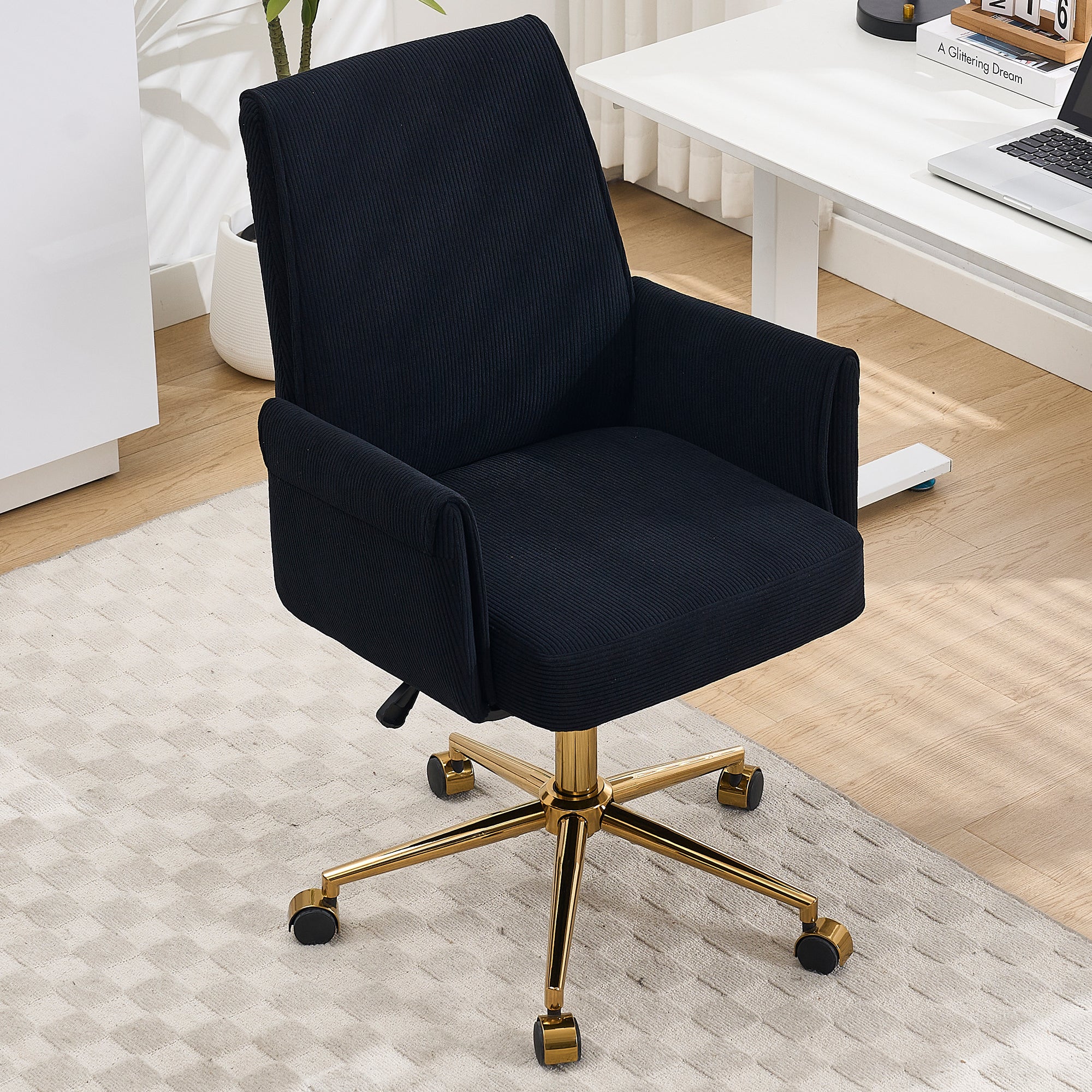 Modern Upholstered Mid-back Office Chair with Padded Seat and Armrests