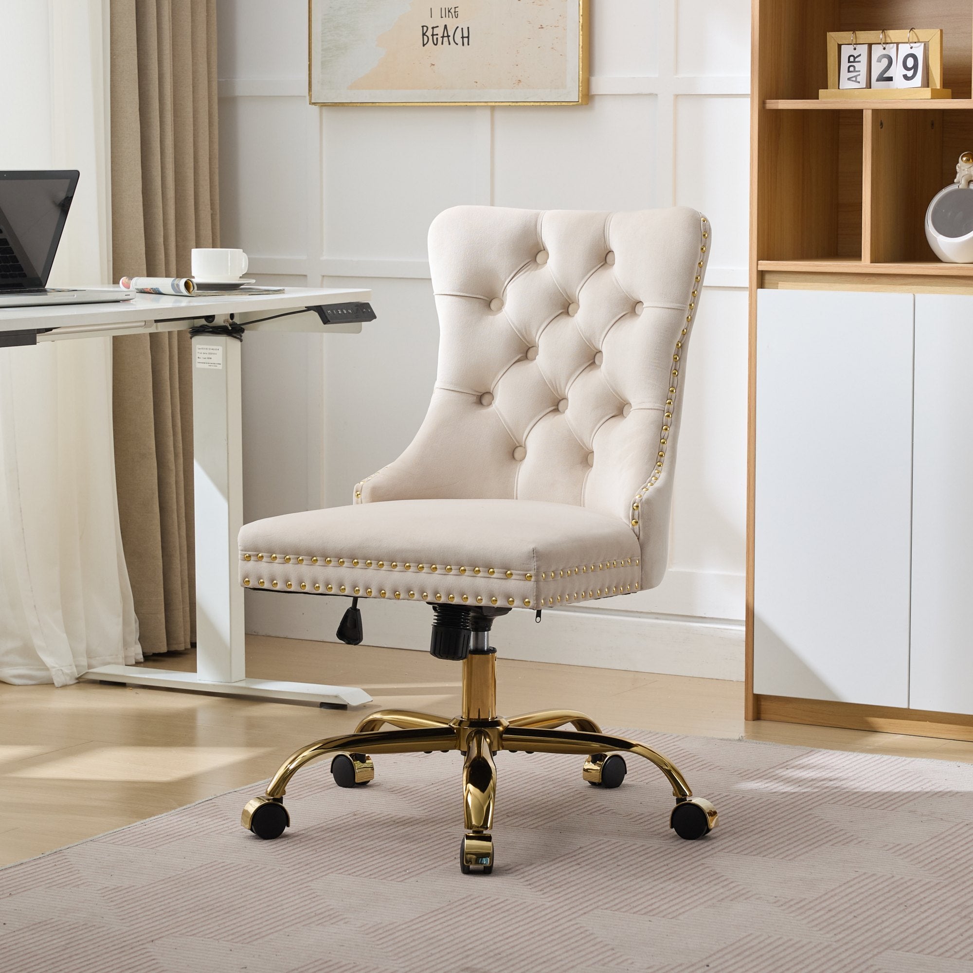 Regency Luxe Gold-Tone Tufted Office Chair with Nailhead Trim