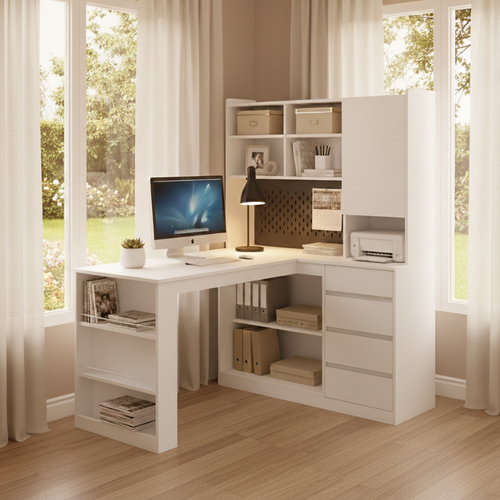 Corner L Shape Desk with Side Book Shelf