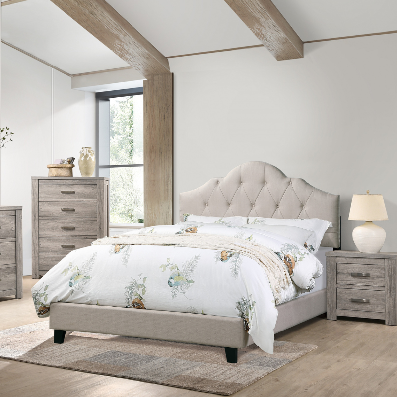 Arch Tufted Headboard Upholstered Bed Frame Queen Size