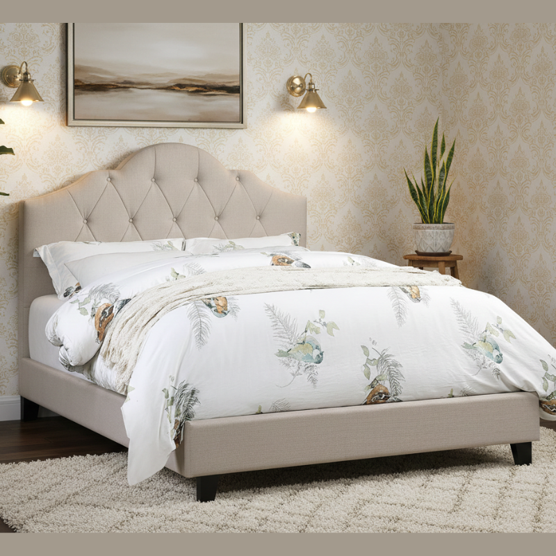 Arch Tufted Headboard Upholstered Bed Frame Queen Size