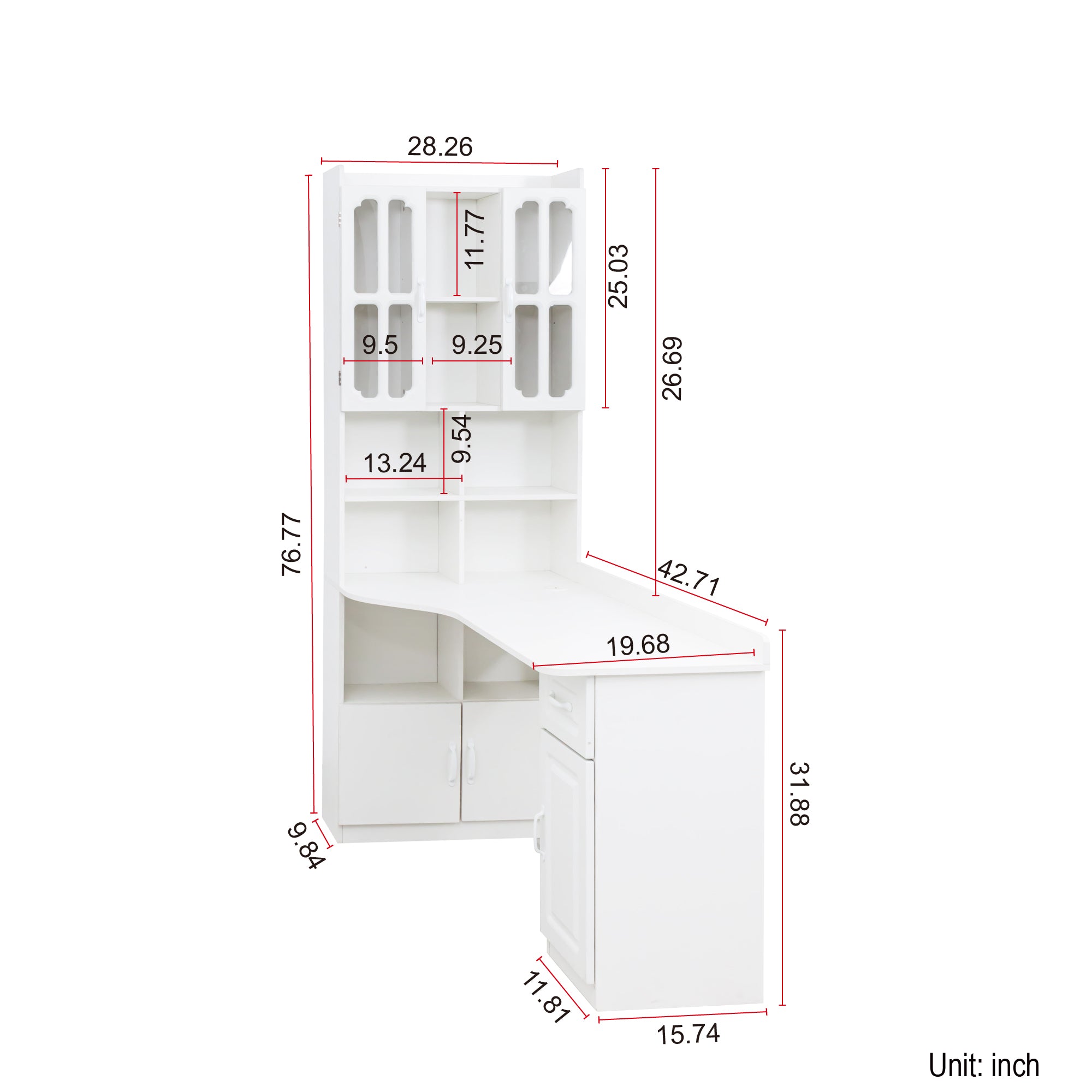 White L-Shaped Corner Computer Desk with Hutch, Cabinets & Drawer