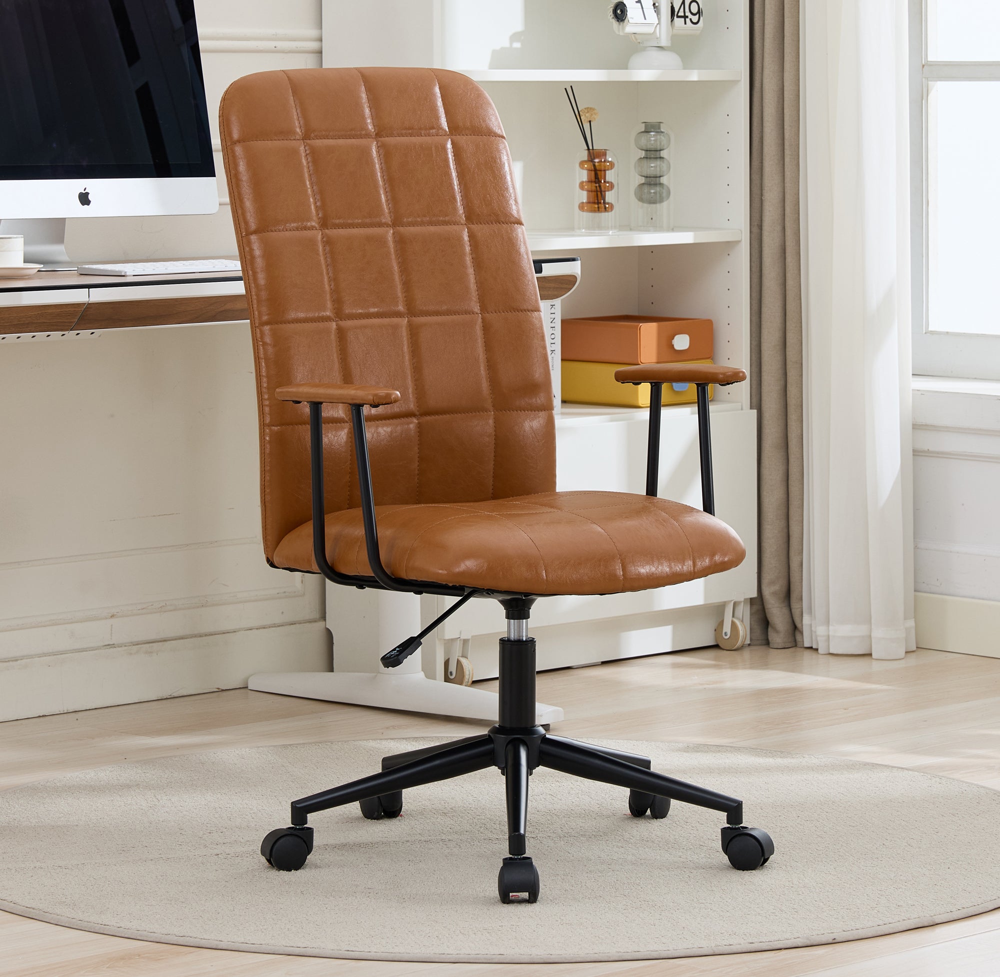 Antique Brown PU Leather Office Chair with Armrests & Adjustable Height