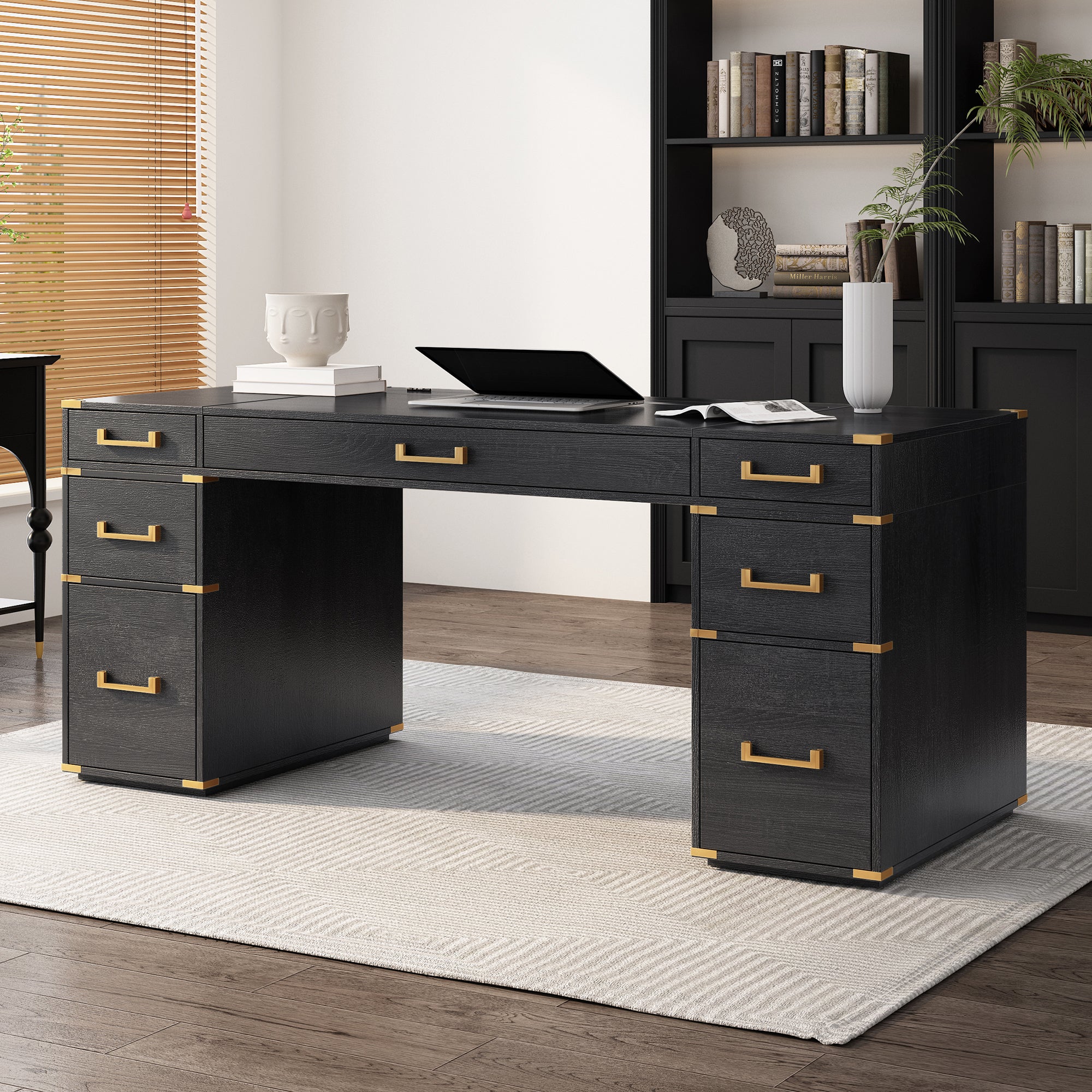 Executive Desk with Gold Trim 70"