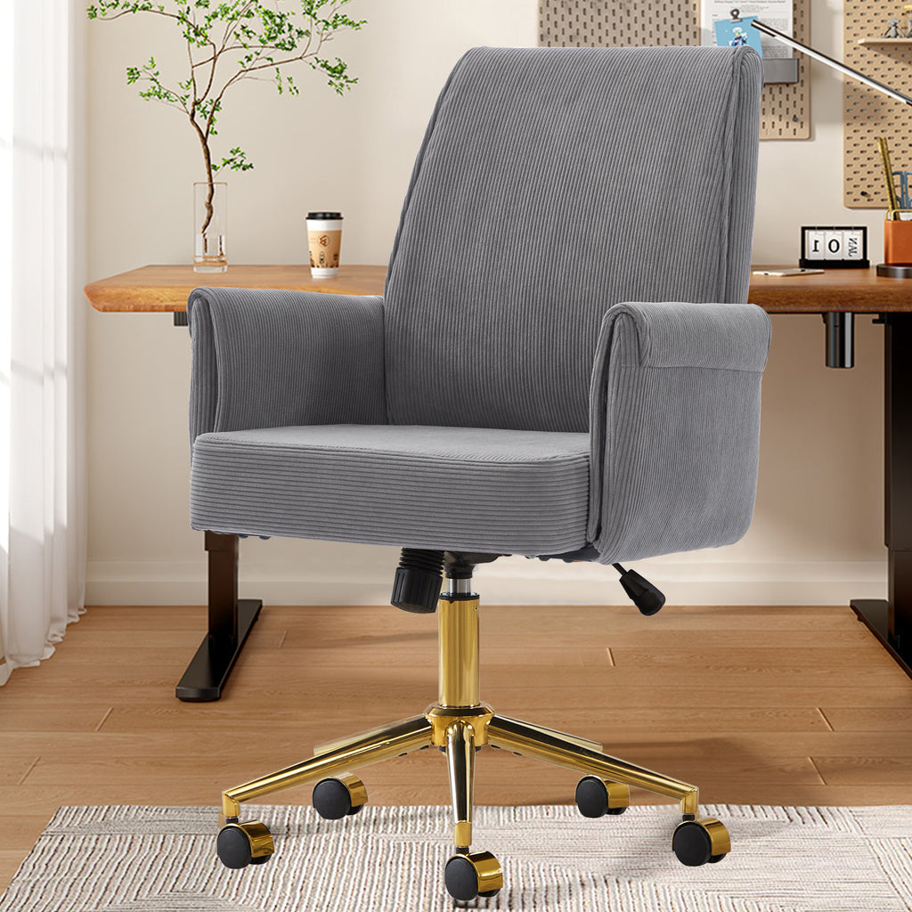 Modern Upholstered Mid-back Office Chair with Padded Seat and Armrests