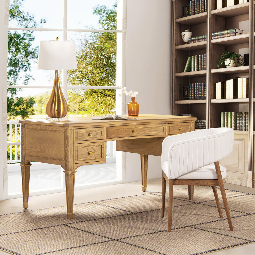 Solid Ash Wood Executive Desk 59" Gold Accent
