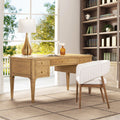 Solid Ash Wood Executive Desk 59" Gold Accent