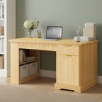 Fluted Office Desk with Pegboard Light Oak
