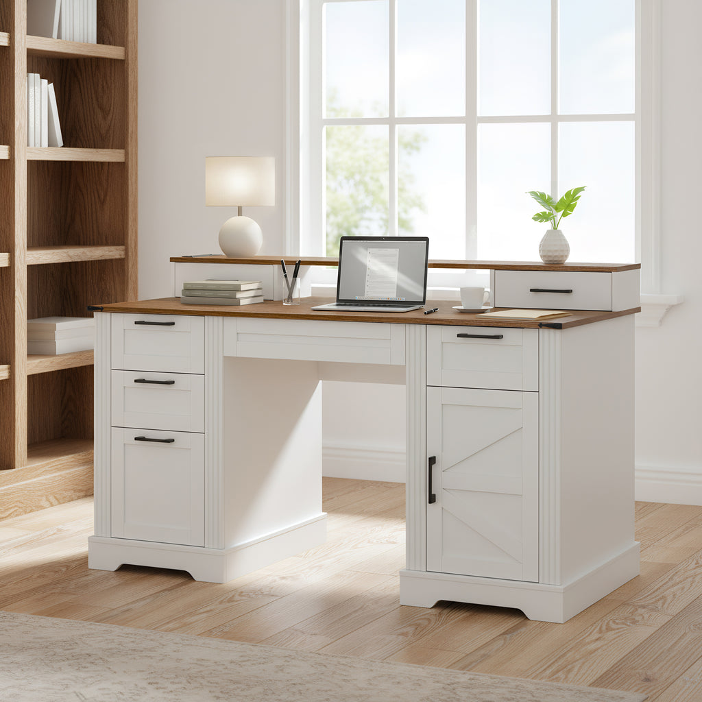 Elevated Monitor Stand Office Desk with In-Built Power Station