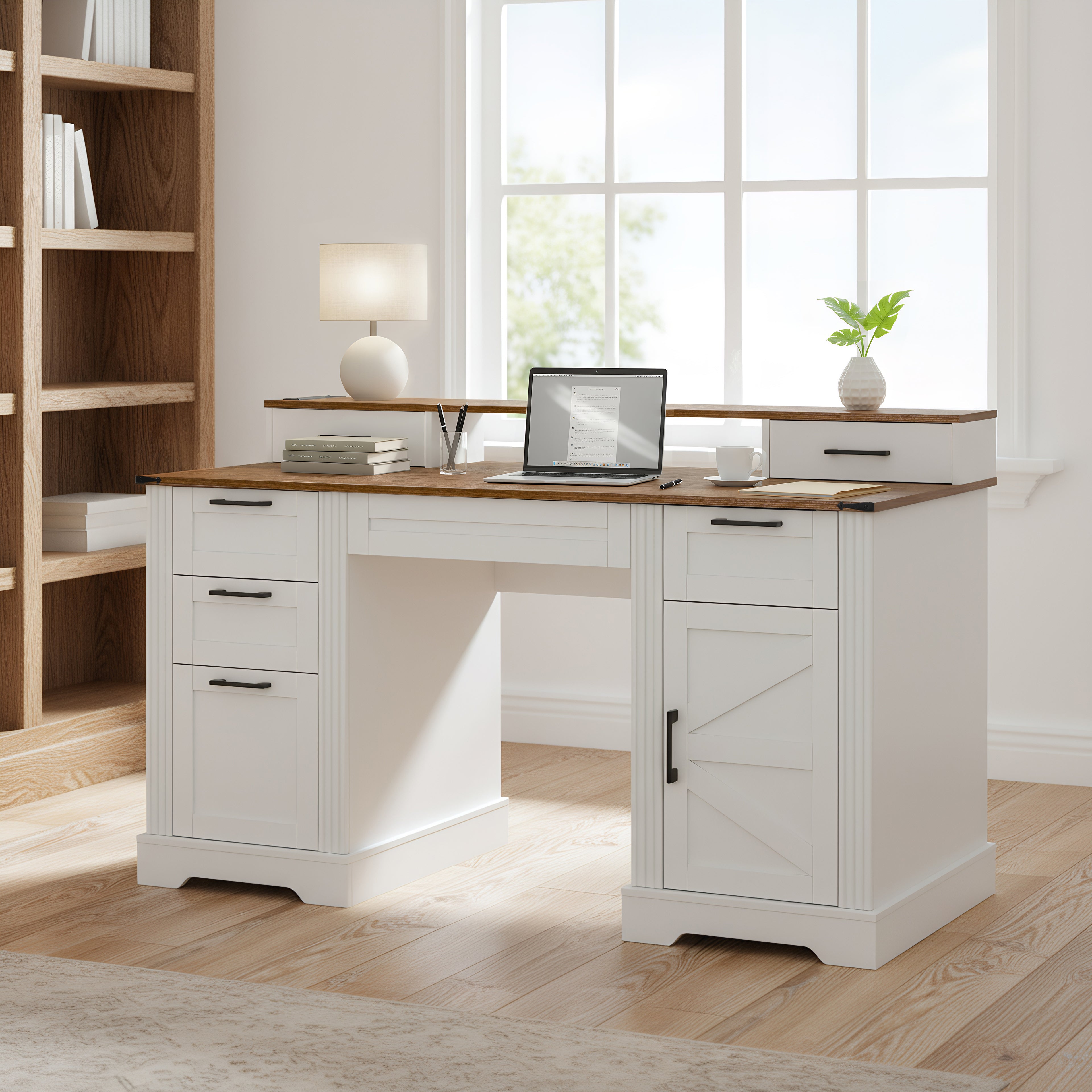 Elevated Monitor Stand Office Desk with In-Built Power Station BR