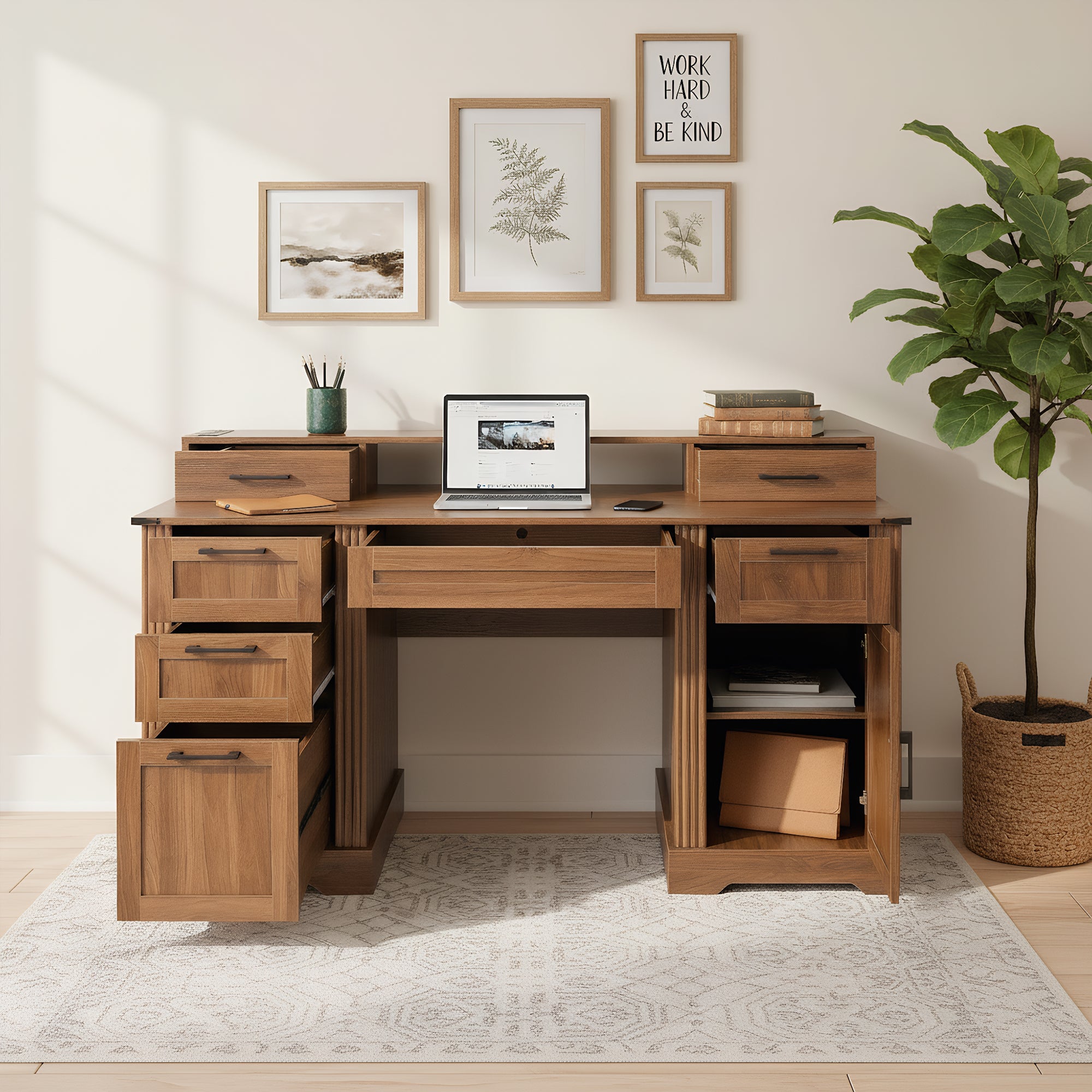 Elevated Monitor Stand Office Desk with In-Built Power Station BR