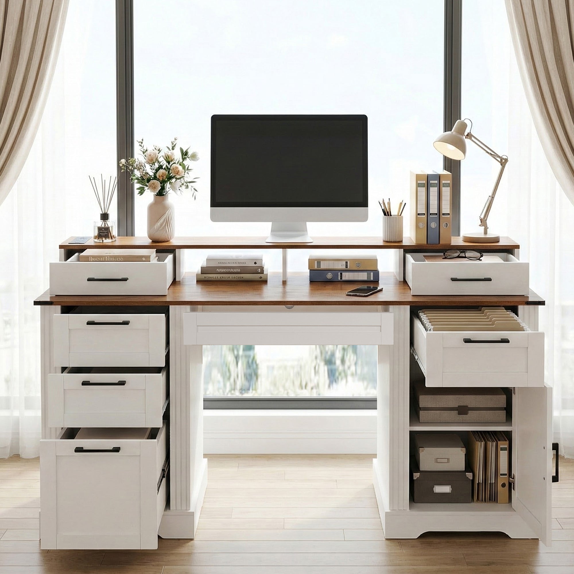 Elevated Monitor Stand Office Desk with In-Built Power Station BR
