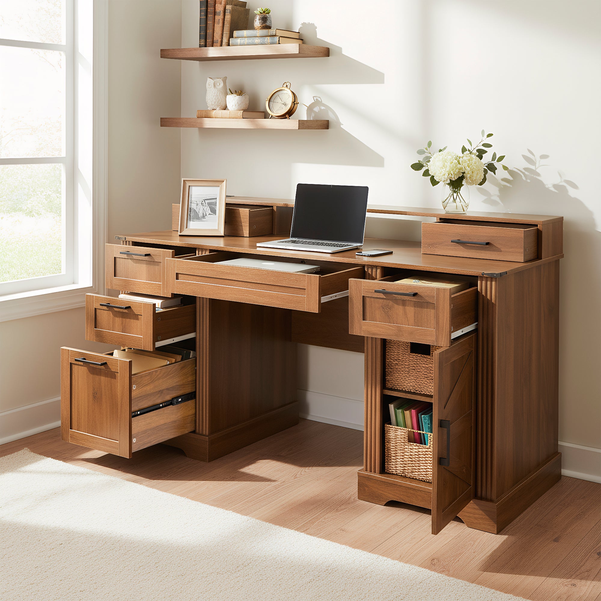 Elevated Monitor Stand Office Desk with In-Built Power Station BR