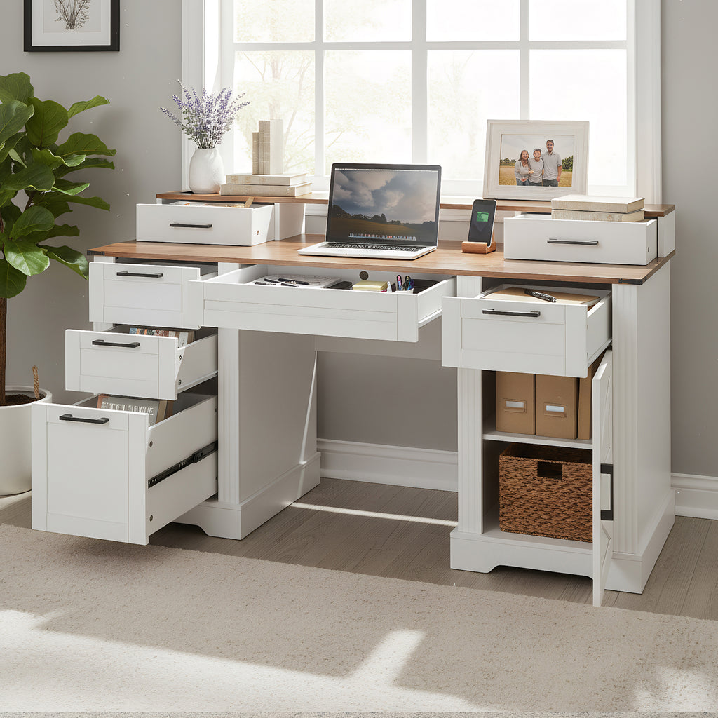 Elevated Monitor Stand Office Desk with In-Built Power Station BR