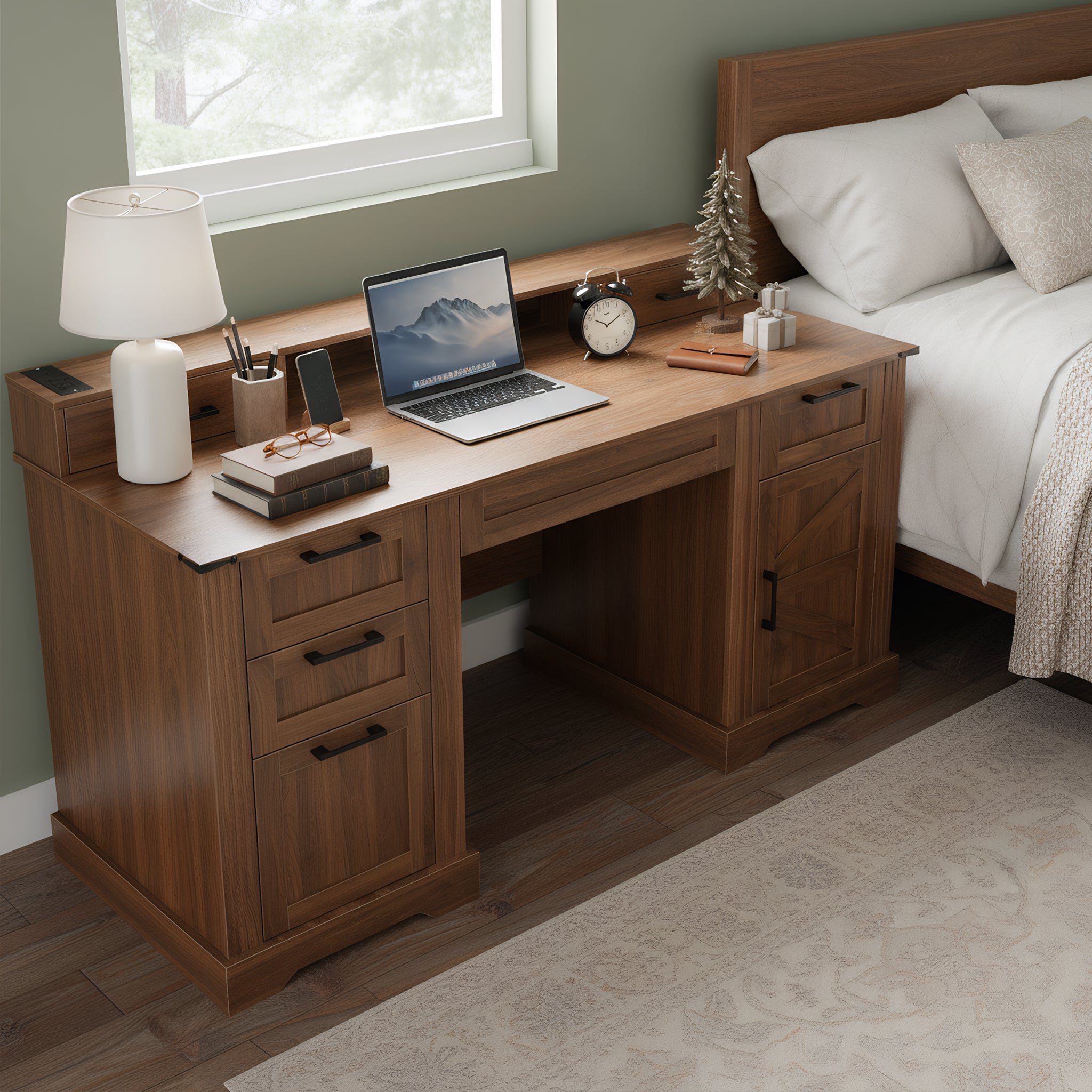 Elevated Monitor Stand Office Desk with In-Built Power Station BR