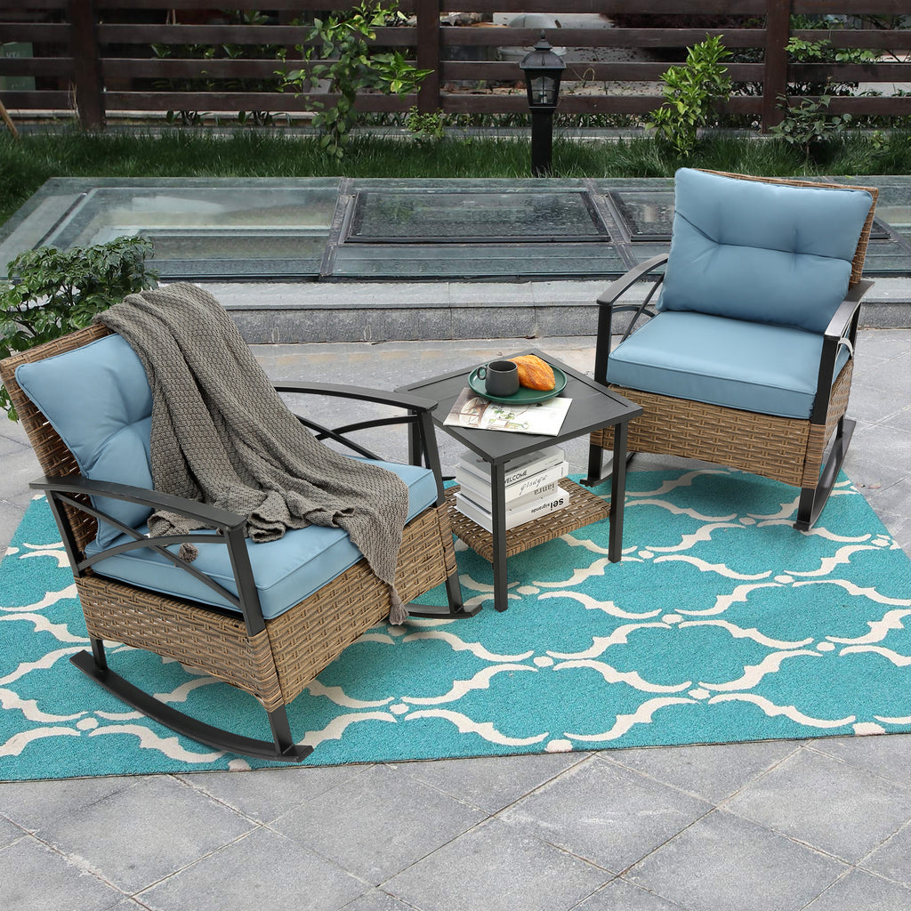 3-Piece Outdoor Rocking Chair Set