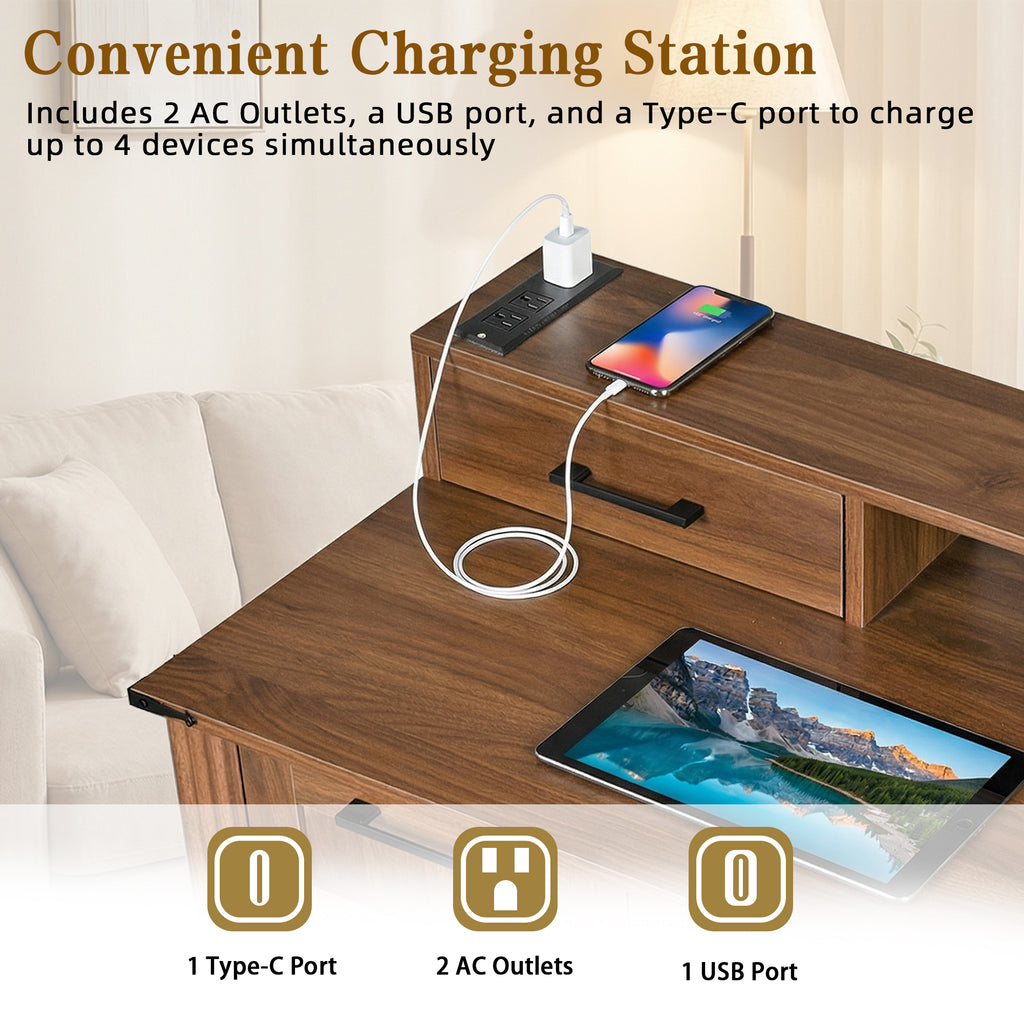 Elevated Monitor Stand Office Desk with In-Built Power Station